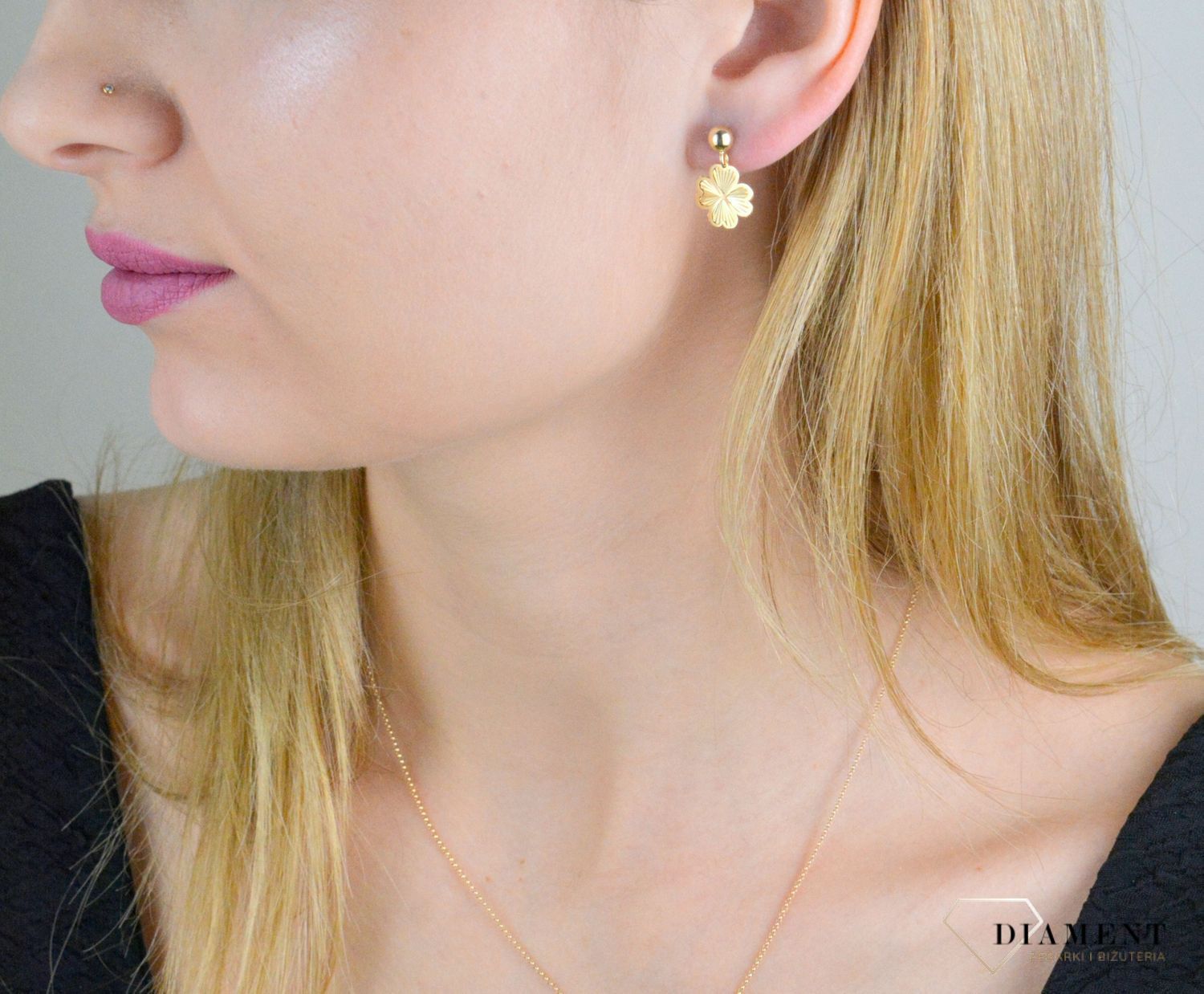 Złote kolczyki damskie 375 blaszki koniczynki KL 9555 375 (2).jpg